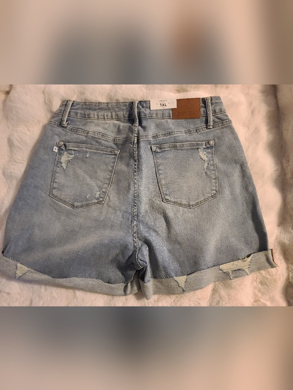 Judy Blue Light Wash Distressed Denim Shorts - Light Blue - Picture 2 of 5